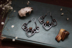 Black Lotus Earrings - Tigers Eye - Recycled Copper