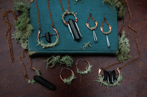 Of the Forest Collection - Hammered Copper + Lichen + Quills