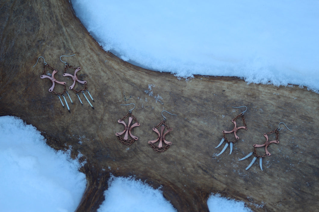 X Earrings - Copper - Quill -Dentalium