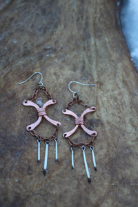 X Earrings - Copper - Quill -Dentalium