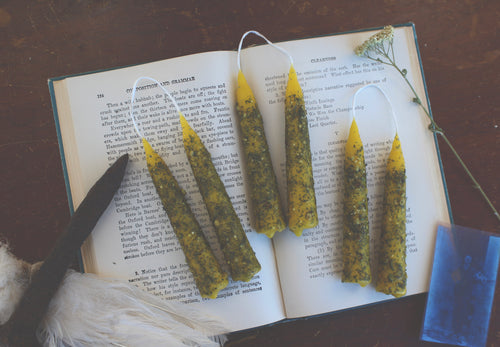 Third Eye Candle Set: Wormwood + Yarrow - Hand Dipped Local Beeswax | Restless Ravens Homestead