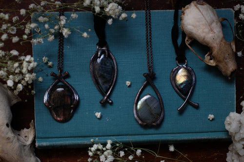 The Protector Talisman Collection - Electroformed Rib Bone & Labradorite Necklaces