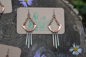 Dangle Earrings - Recycled Copper - Porcupine Quills - Sodalite - Opalite