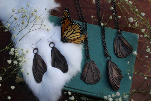 Real Electroformed Monarch Wing Necklaces & Earrings