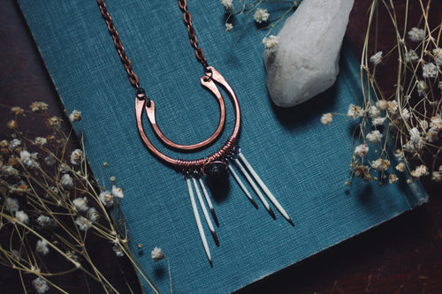Porcupine Protection Necklace - Hammered Copper + Tourmaline + Quills