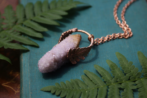 Nature Spirit Necklace - Real Electroformed Ferns on Spirit Quartz